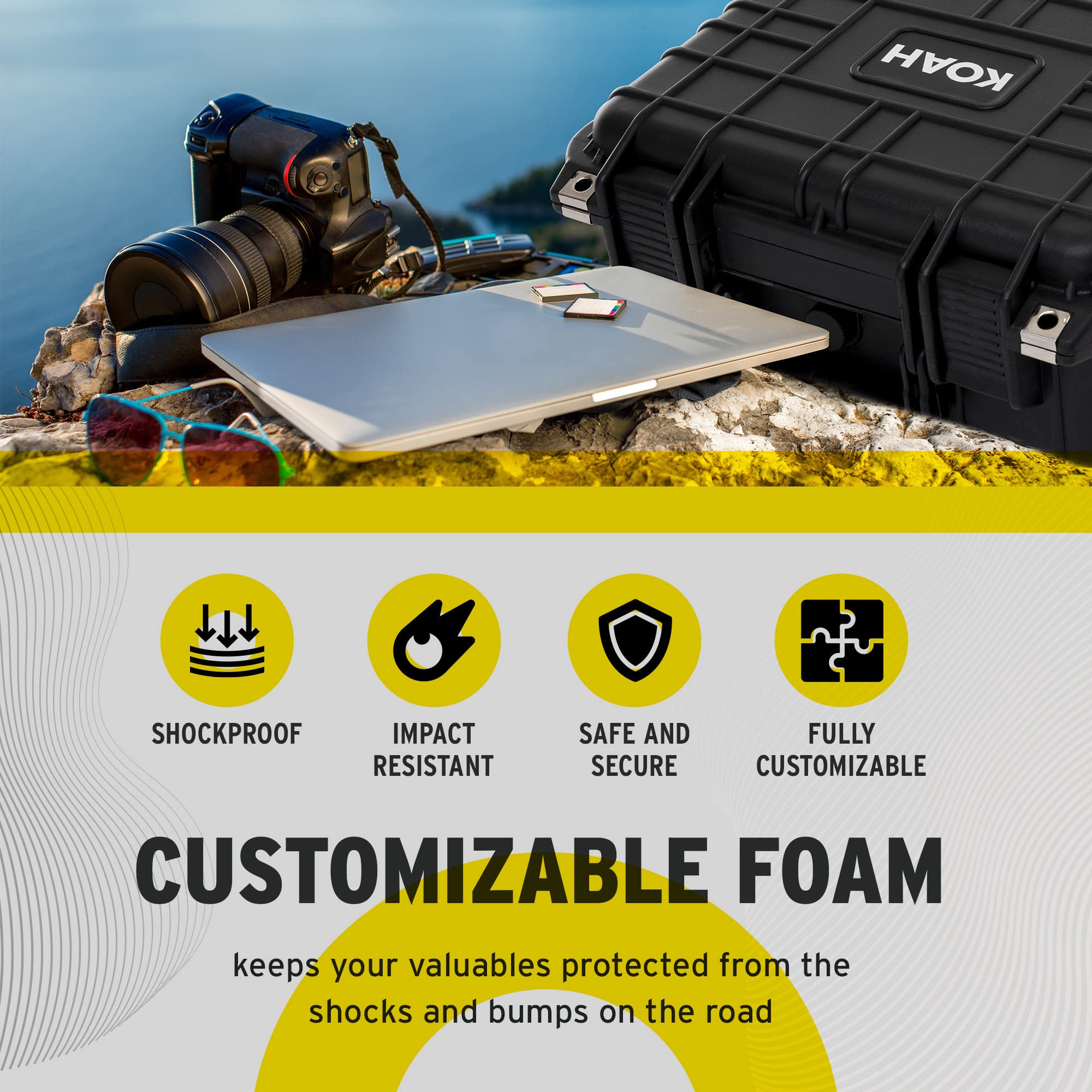 Koah Funda rígida resistente a la intemperie con espuma personalizable (13 x 11 x 6 pulgadas)