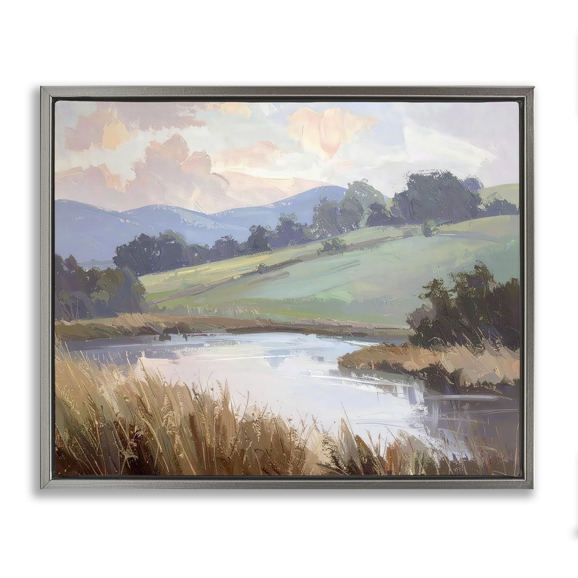 Stupell Industries Tranquil Pastoral Mountain Landscape 'Subtle Distant Mountains', Floating Frame Canvas Art, Gray, 31 X 25 Inches, Easy To Hang And Sturdy, Made In Usa, By Alonza Saunders