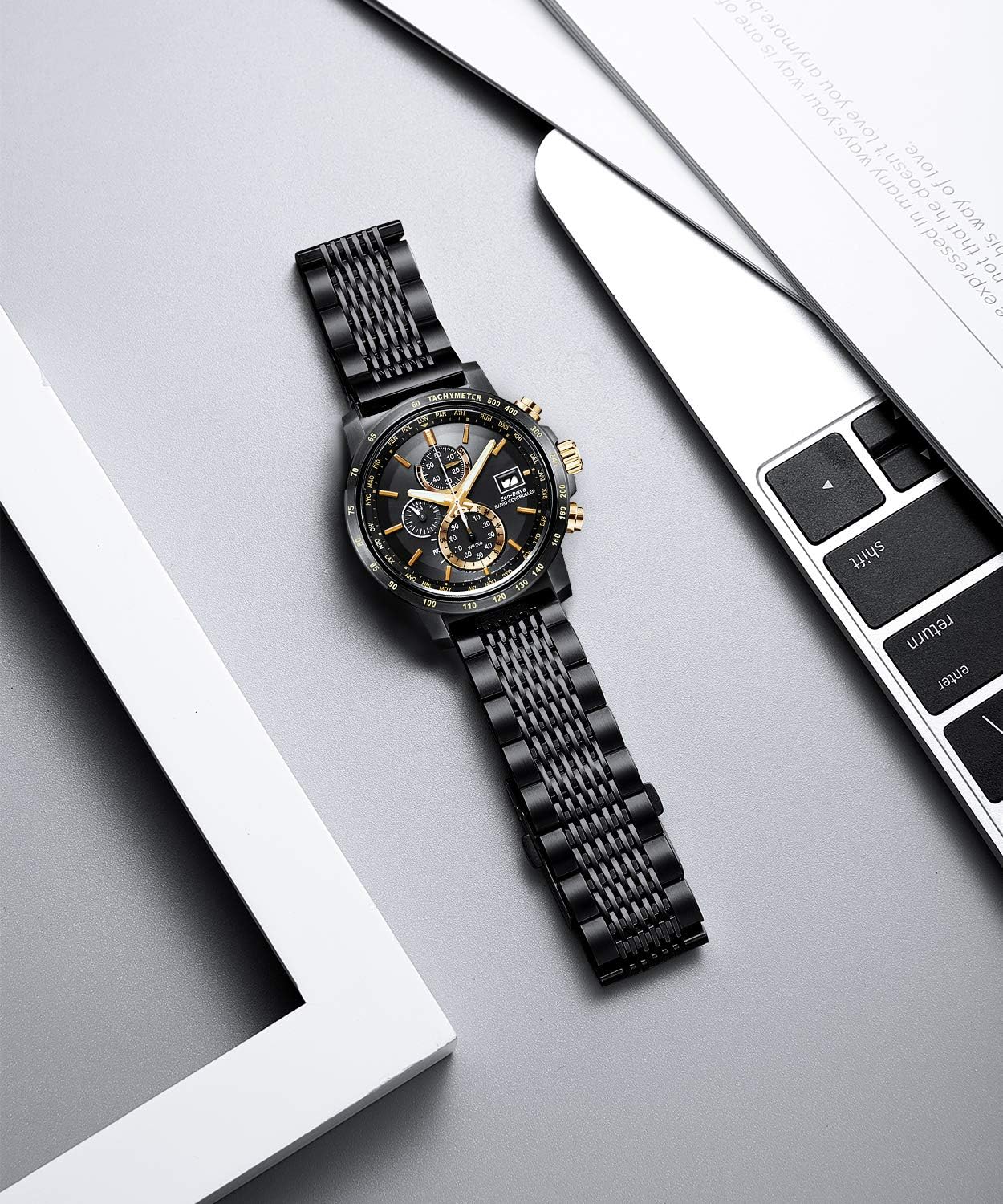 BINLUN Stainless Steel Watch Band, Metal Watch Strap for Men Women Replacement with Double-Lock Deployment Clasp Polished Watch Bracelet Silver Black Gold Rose-gold 18/19/20/21/22/24mm - Image 2