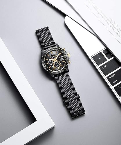 Miniatura 2 de BINLUN Correa de reloj de acero inoxidable, correa de reloj de metal para hombres y mujeres, repuesto con cierre desplegable de doble bloqueo,