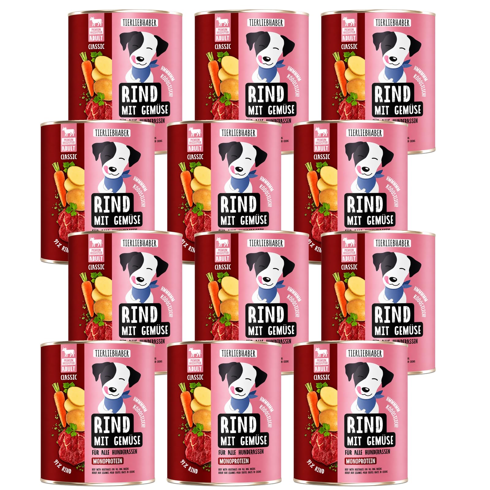 Hundefutter Nass 800g Rind & Gemüse – Hunde Nassfutter 12x800g Wet Dog Food | Tierärztlich entwickeltes Nassfutter für Hunde mit 91% Fleischanteil – 800g Dog Food leicht verdaulich von TIERLIEBHABER