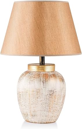 Seramik Abajur Krem Gold 45 cm | Modern Dekoratif Masa Lambas  | E27 Uyumlu | El Yap m   k Tasar m | Salon Yatak Odas  Ayd nlatma   Pomme SRMK-53 [Enerji S n f  A]