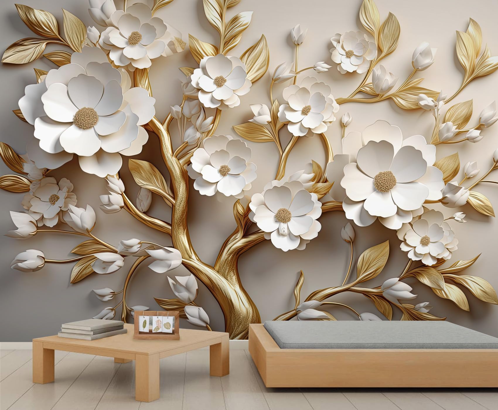 Papier peint floral 3D en relief design haut de gamme pour bureau et salon élégant 430cm