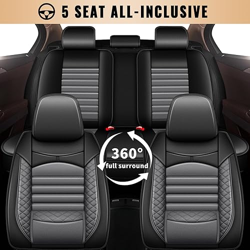 Miniatura 7 de Fundas de asiento, juego completo de fundas de asiento de automóvil de piel sintética para Kia Sportage 2009-2025 (negro y gris)