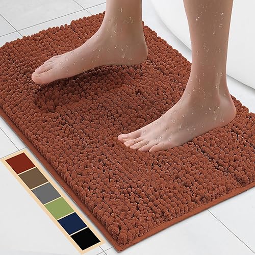 Bcoimo Alfombra de baño de felpilla de 24 x 17 pulgadas, antideslizante, con parte trasera, ultra absorbente y lavable a máquina, diseño de secado