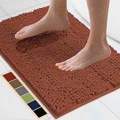 Bcoimo 24 17 Chenille Bath Mat Non-Slip with Backing Bath Rug Ultra-Absorbent and Machine Washable Bathroom Mat Quick-Dry