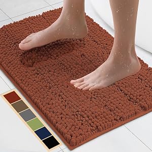 Bcoimo 24 17 Chenille Bath Mat Non-Slip with Backing Bath Rug Ultra-Absorbent and Machine Washable Bathroom Mat Quick-Dry