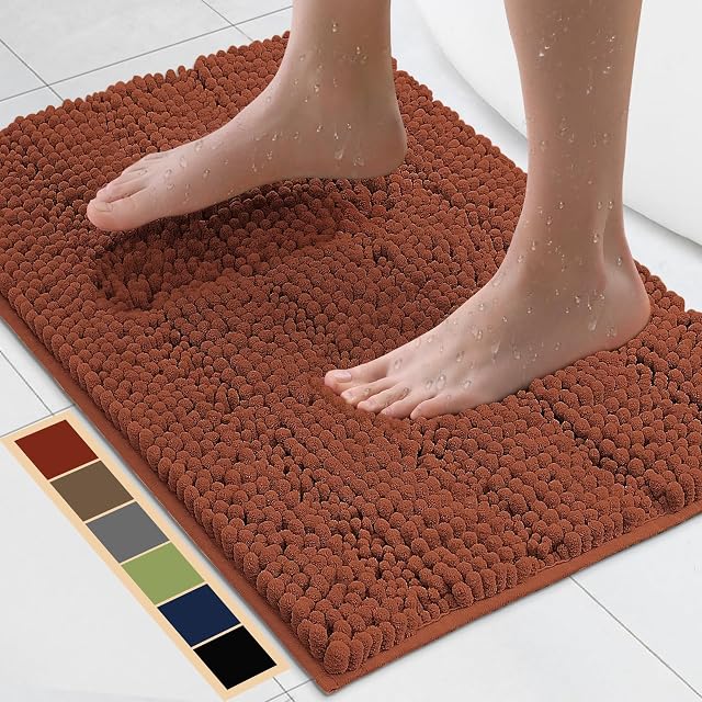 Bcoimo 24 17 Chenille Bath Mat Non-Slip with Backing Bath Rug Ultra-Absorbent and Machine Washable Bathroom Mat Quick-Dry
