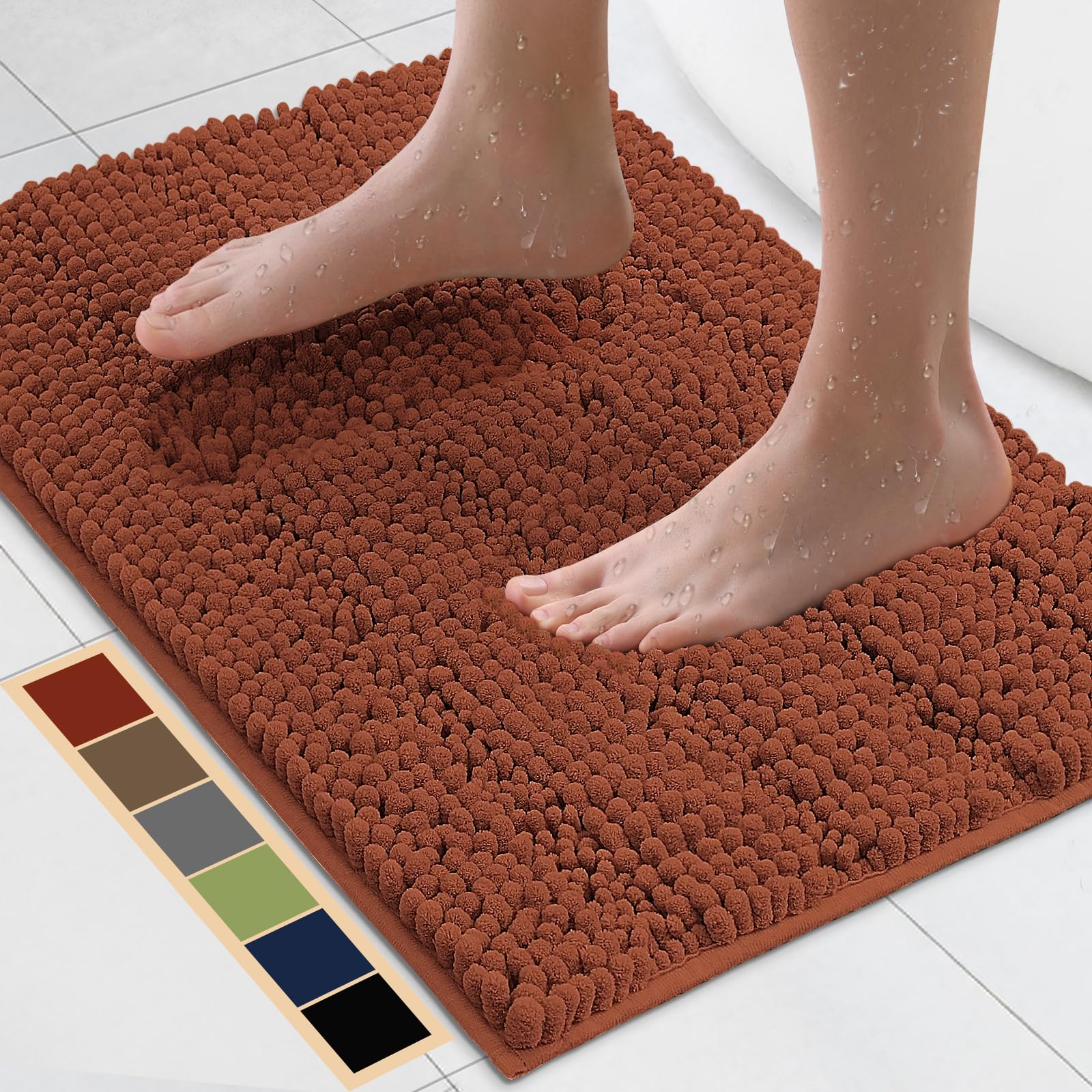 Bcoimo 24 17 Chenille Bath Mat Non-Slip with Backing Bath Rug Ultra-Absorbent and Machine Washable Bathroom Mat Quick-Dry