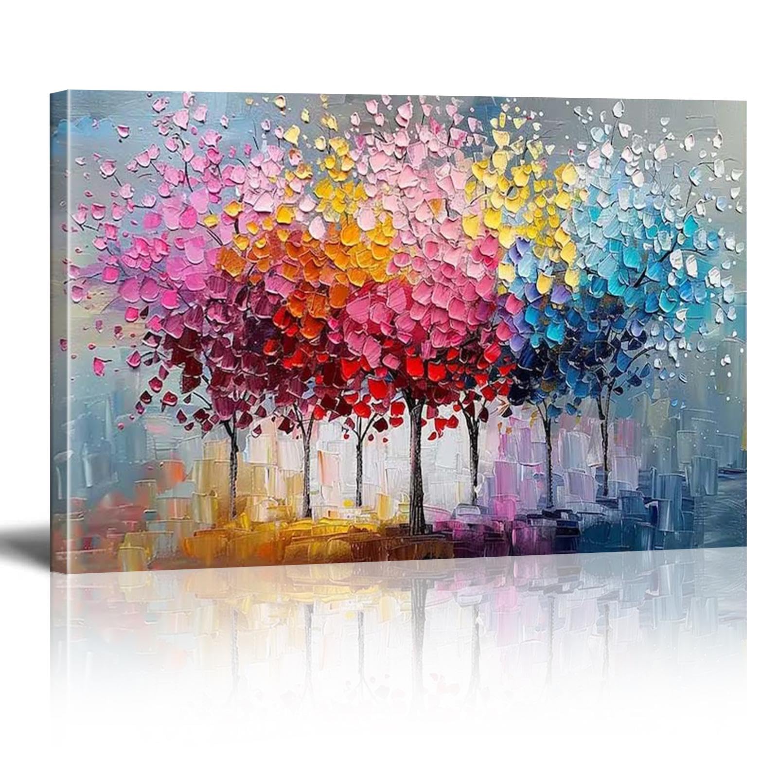 Extra Large Wall Art Abstract Colorful Tree Framed Modern Artwork Canvas Painting Forest Wall Decor Pictures for Living Room Bedroom Office Home 120 x 70cm (47 x 28 inch)