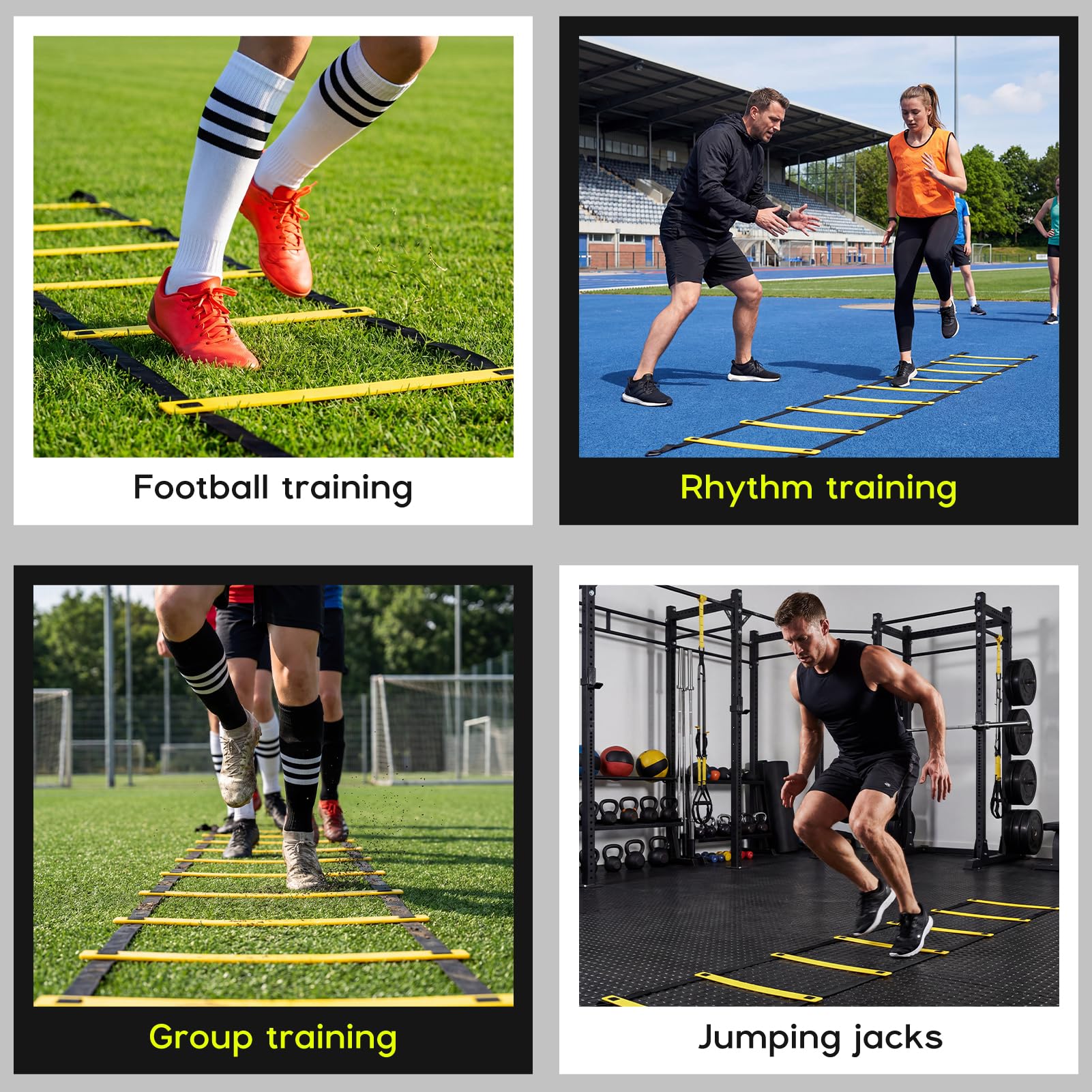 Fussball Trainingszubehör, Fußball Trainingsset mit Fußballmatte 90×60cm 6m Koordinationsleiter, 5 Widerstandsbändern, 10 Hütchen, 2 Paar Sportsocken Fußball Geschenke für Jungs Kinder
