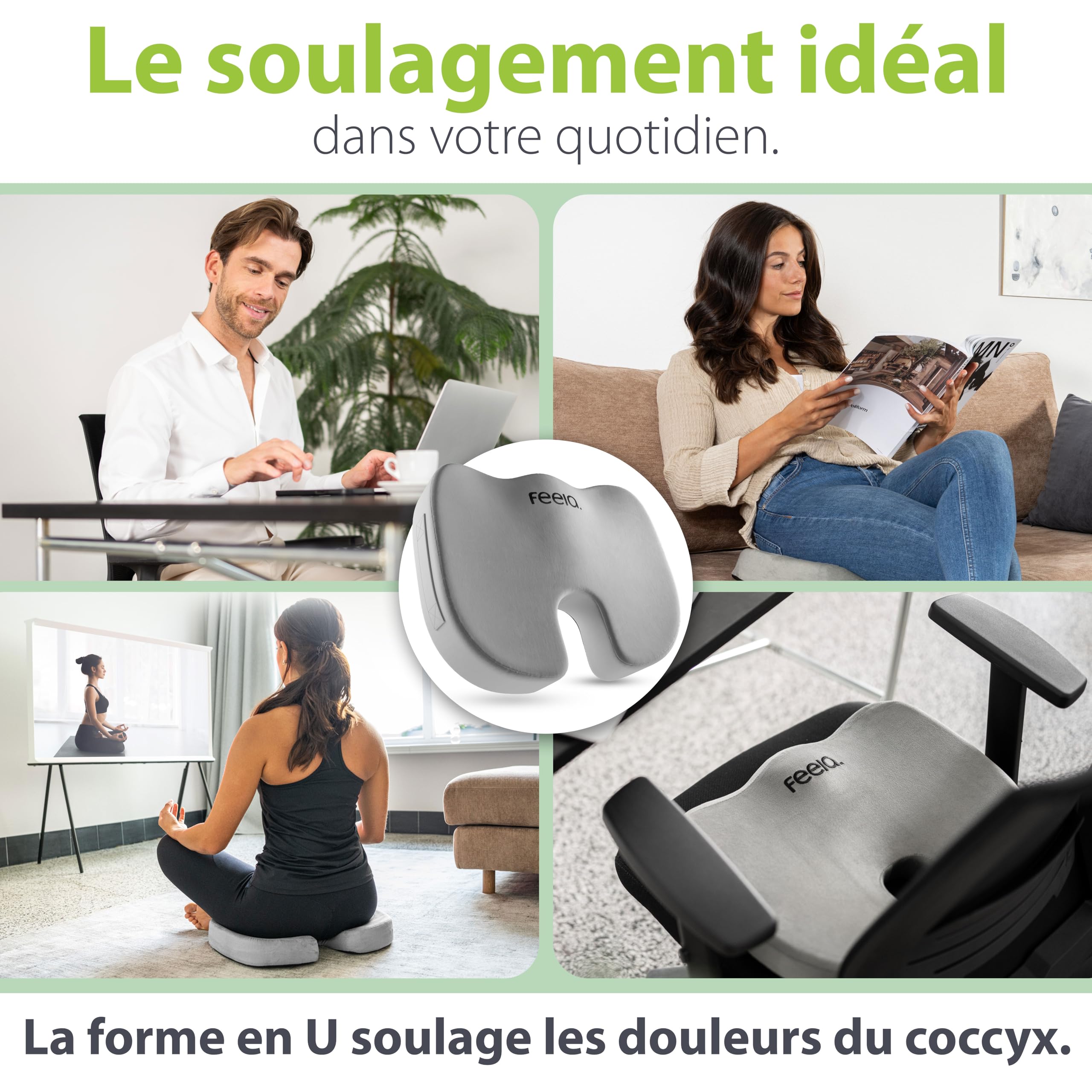 feela.® Coussin de siège orthopédique [3 degrés de dureté] – Coussin de siège Ergonomique pour Chaise de Bureau, etc. – Réduit la Douleur, améliore Le Confort d'assise et soulage Le Coccyx (Moyen)