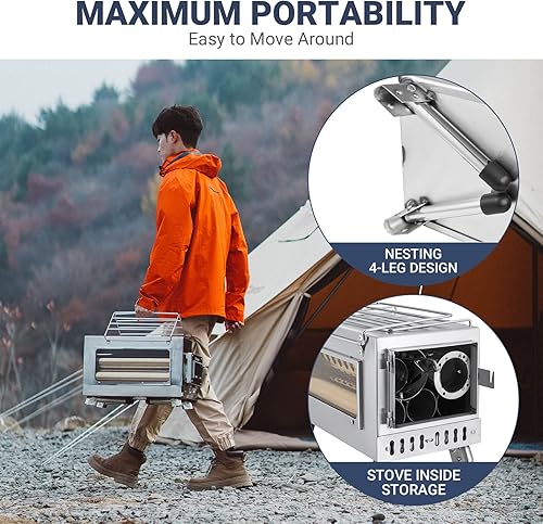 Miniatura 4 de KingCamp Tienda de campaña de invierno de 16.4 pies con estufa de tienda de campaña caliente