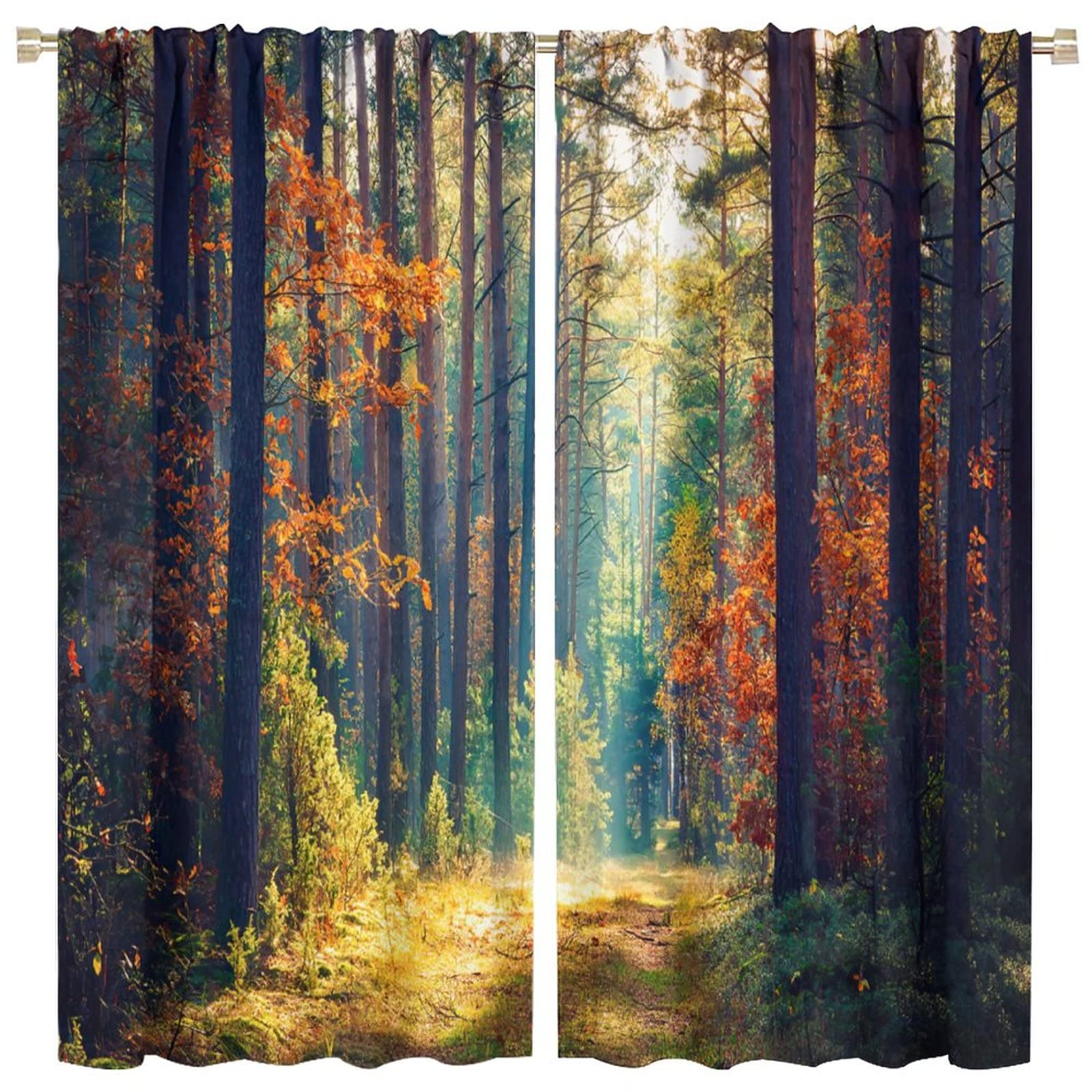 JESTRONRY Forest Bedroom Curtains,Nature Scenery Sunshine Trees Blackout Window Door Curtains for Bedroom Living Room Kitchen Bathroom Hotels Decor,2 Panel Set W63xL63in