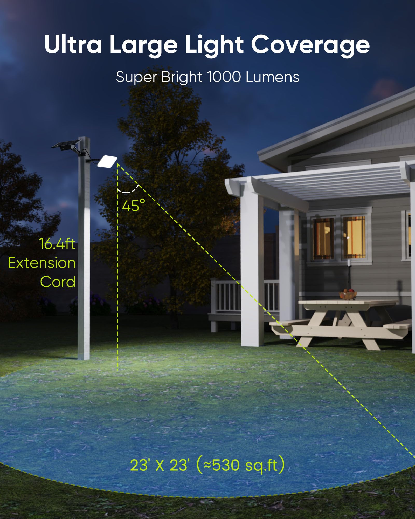 JACKYLED 1000 lúmenes, 299 luces LED solares para exteriores, luz solar brillante del atardecer al amanecer, IP65 impermeable al aire libre, luz de inundación de seguridad para pared, porche