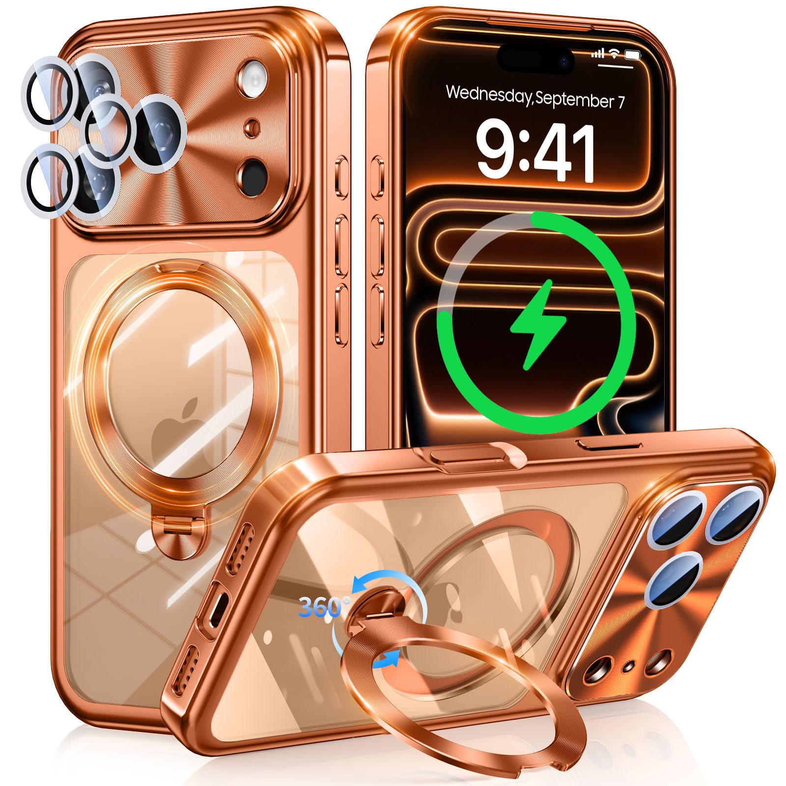 iPhone17Pro用360°回転式スタンドケース iPhone 落としにくい グリップ感 滑らない 360°回転スタンドケース 17 iPhoneアクセサリー