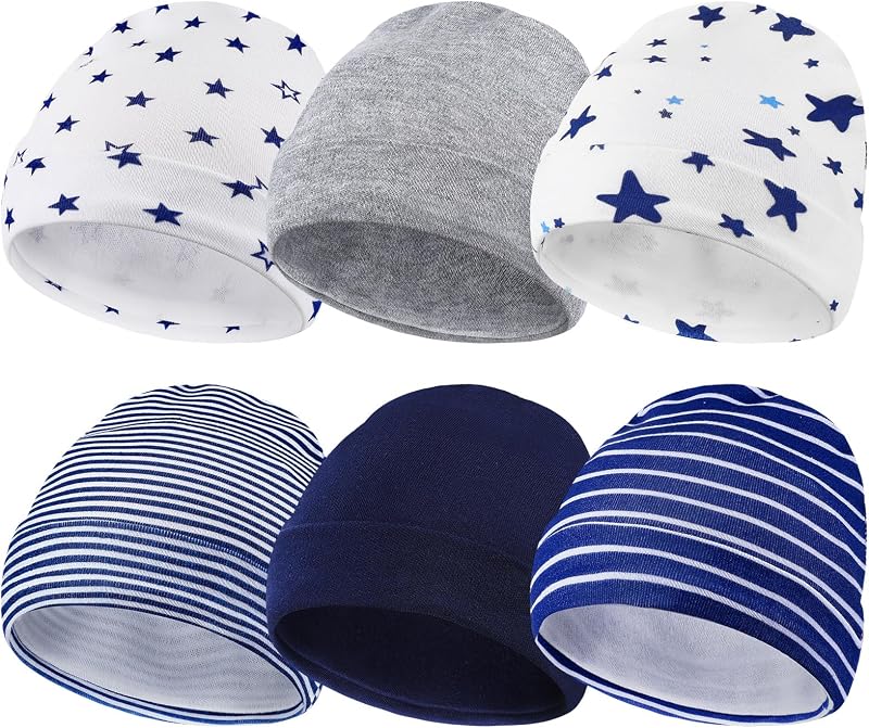 Newcotte 6 Pcs Preemie Baby Hats Cotton Preemie Caps Warm Newborn Beanie Premature Hat for Nicu Premature Baby Boy Girl