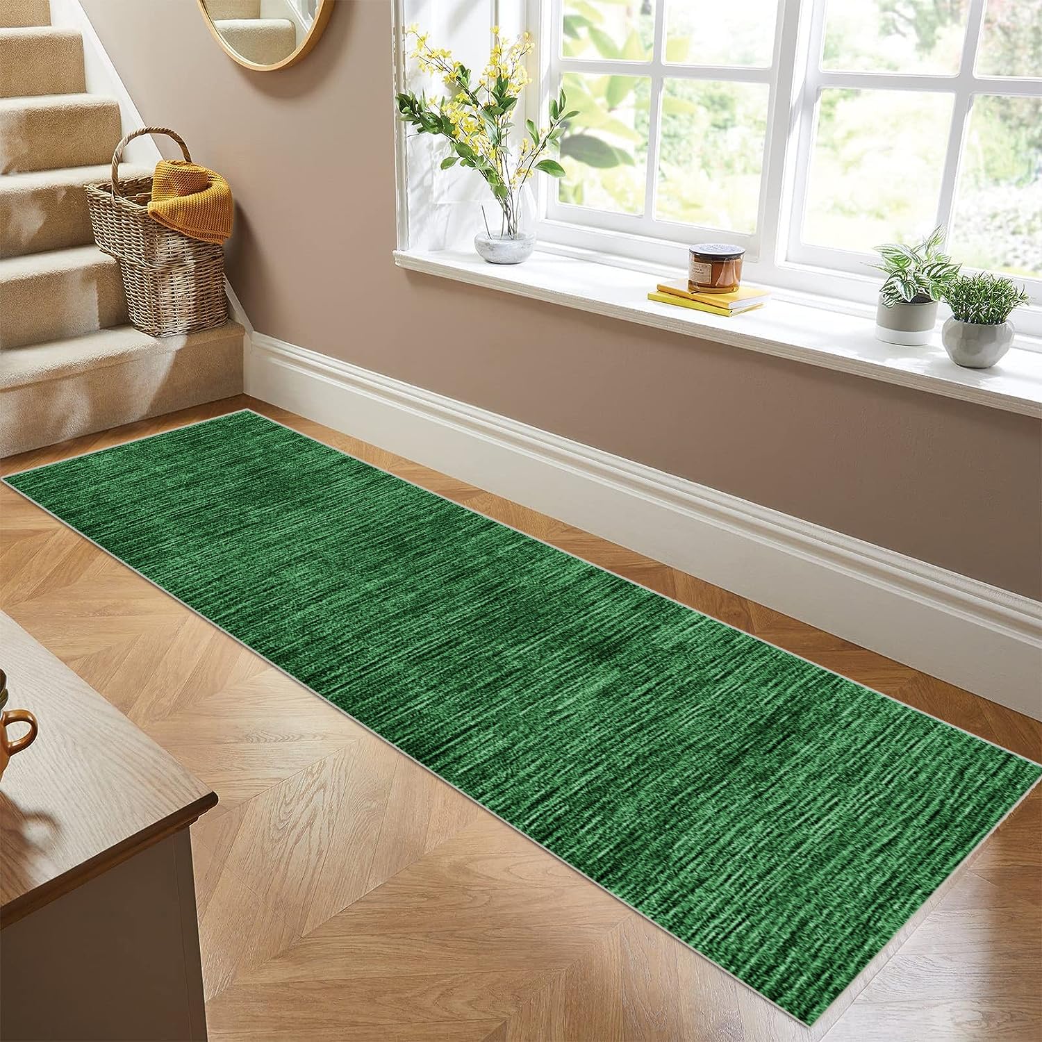 Siunwdiy Carpet Runner 50x240cm Green grass Hallway Runner Rug Soft Modern Kitchen Floor Carpet Runner Mat Extra Long Non Slip Entryway Runner Mat for Living Room Laundry Room — image 1