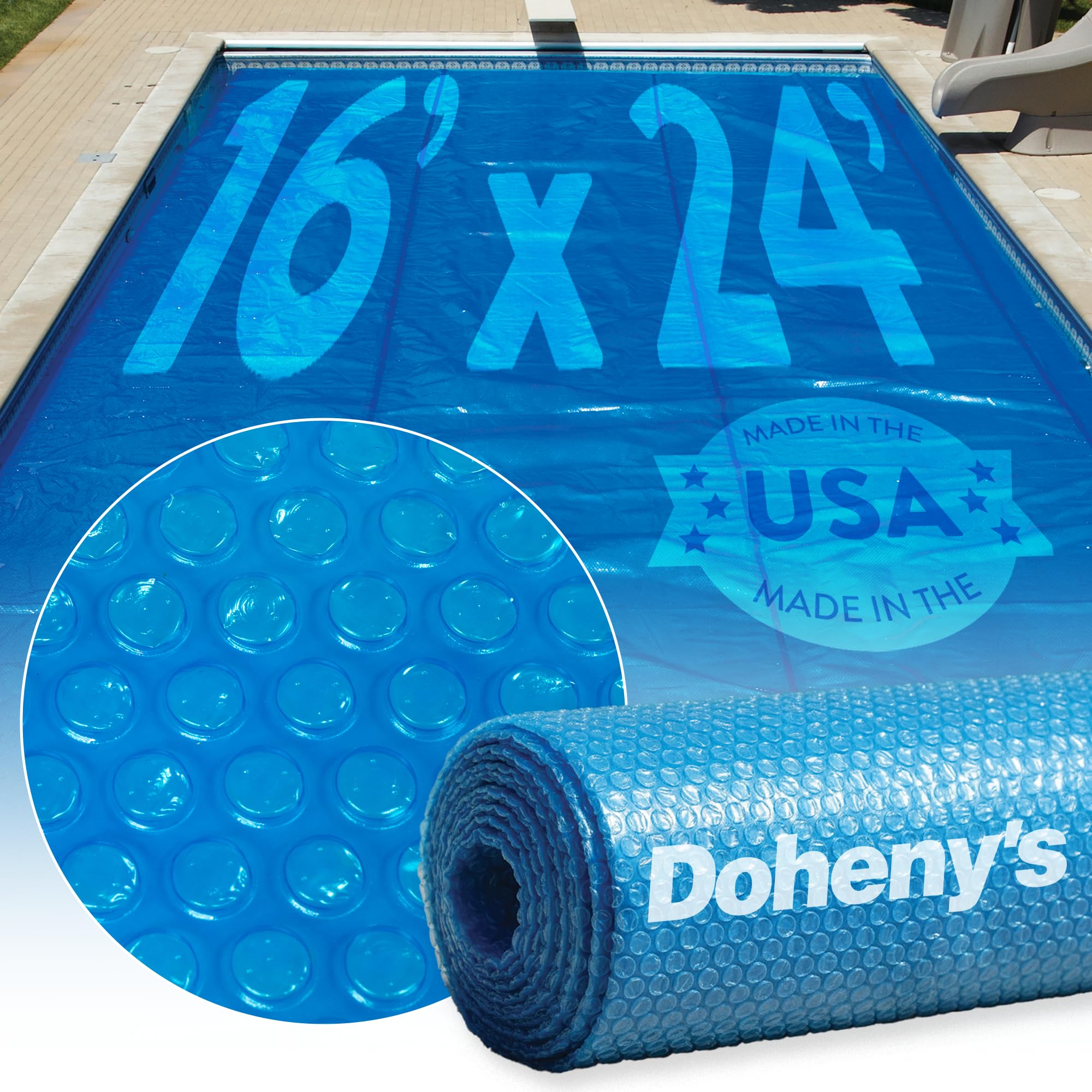 Doheny's Clear-Tek Micro Bubble Solar Pool Cover for In-Ground Swimming Pools | Increase Solar Energy Absorption, Retain Heat, Reduce Evaporation, Reduce Heat Loss & Save, 16x24 ft Blue 1600