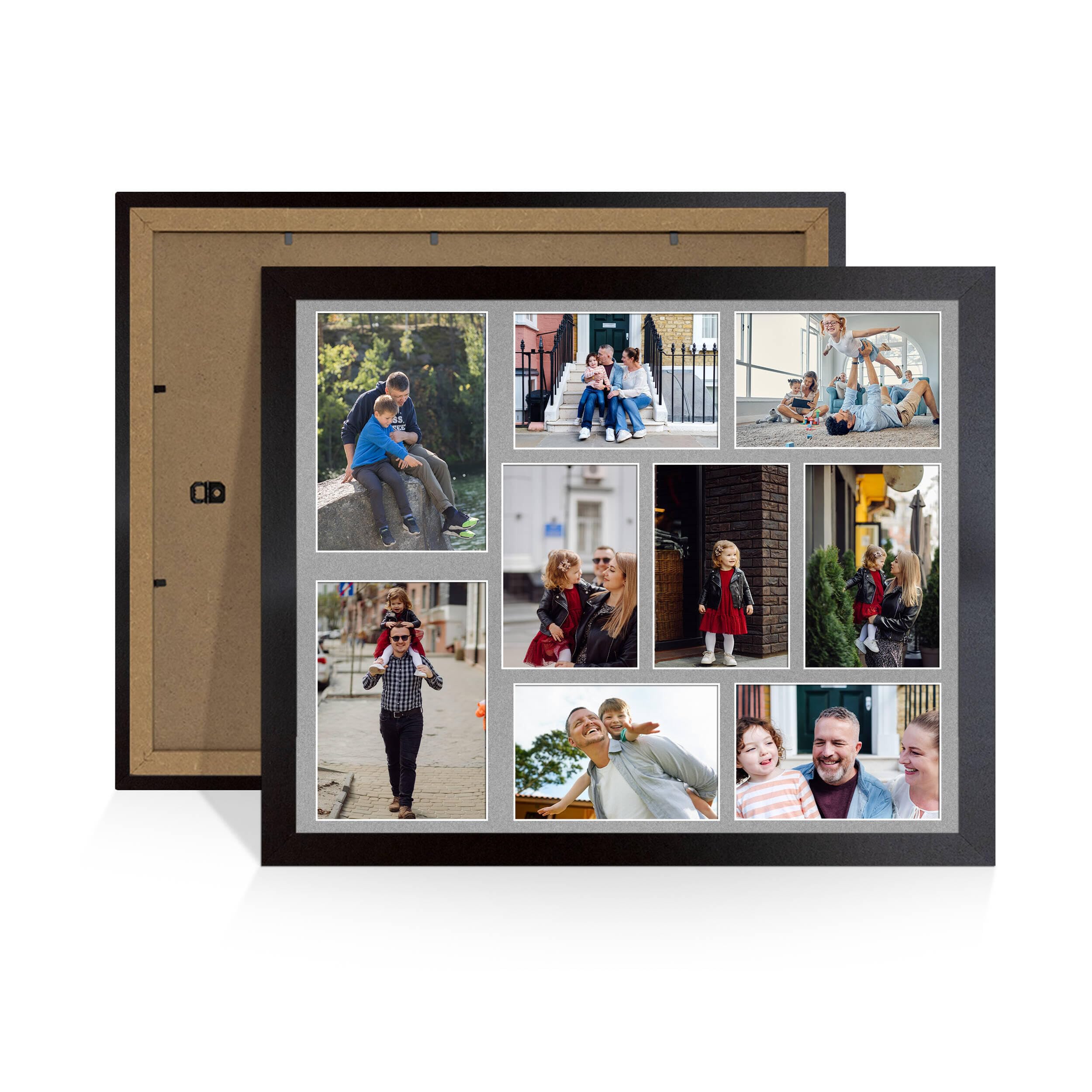 Alison Kingsgate Matte Black 20x16 Photo frames for multiple pictures -9 Apertures Collage Frame with Silver Mount - Holds (2x) 7x5 & (7x) 6x4 Photos - Engineered Wood & Perspex — image 1