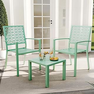 GarveeLife 3 Pieces Patio Furniture Set, Metal Outdoor Furniture with 2 Chairs and Coffee Table, Modern Bistro Set for Gar...