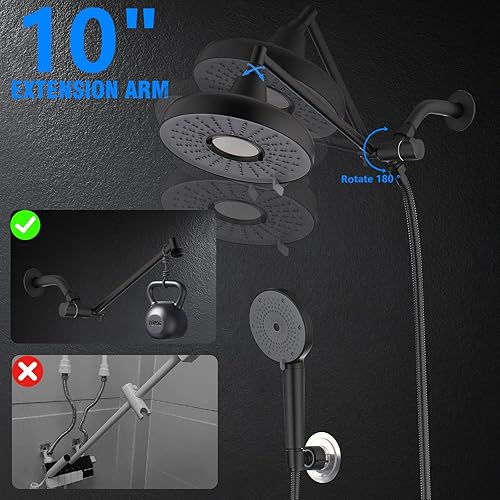 Miniatura 5 de Cabezal de ducha de lluvia filtrado con rociador de mano - Cabezal de ducha de lluvia filtrado de alta presión de 8 pulgadas, brazo de extensión