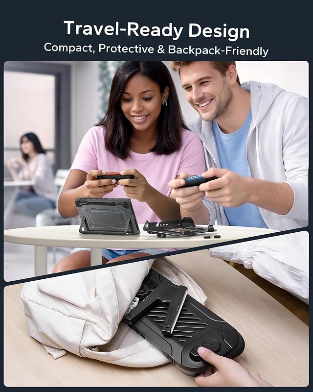 Husă andocabilă JEMDO pentru Nintendo Switch 2, mâner din silicon pentru Joy-Con, capac spate din PC, ramă din TPU, față rezistentă la zgârieturi, 8 sloturi pentru carduri, 2 capace pentru joystick