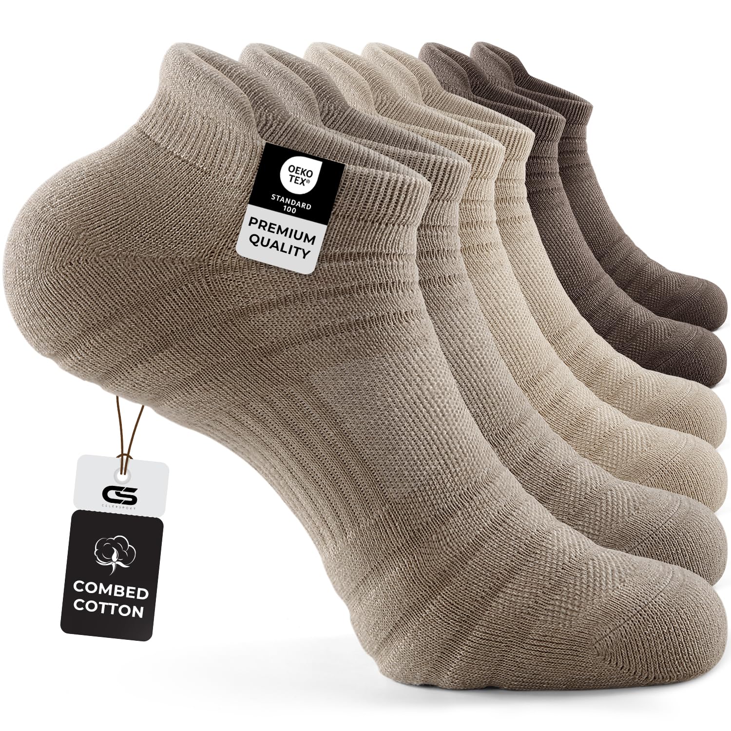 CS CELERSPORT 6 Paar Sneakersocken Low-Cut – Baumwolle, Unisex (35-50) | Baumwollsocken für Alltag, Laufsocken Sportsocken Knöchelsocken für Training,Gym,Tennis
