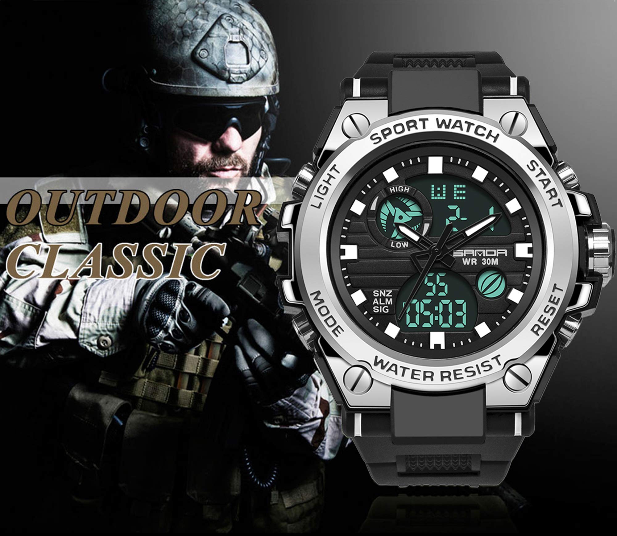 Men's Digital Outdoor Watch Tactical Military Watch Sport LED Stopwatch