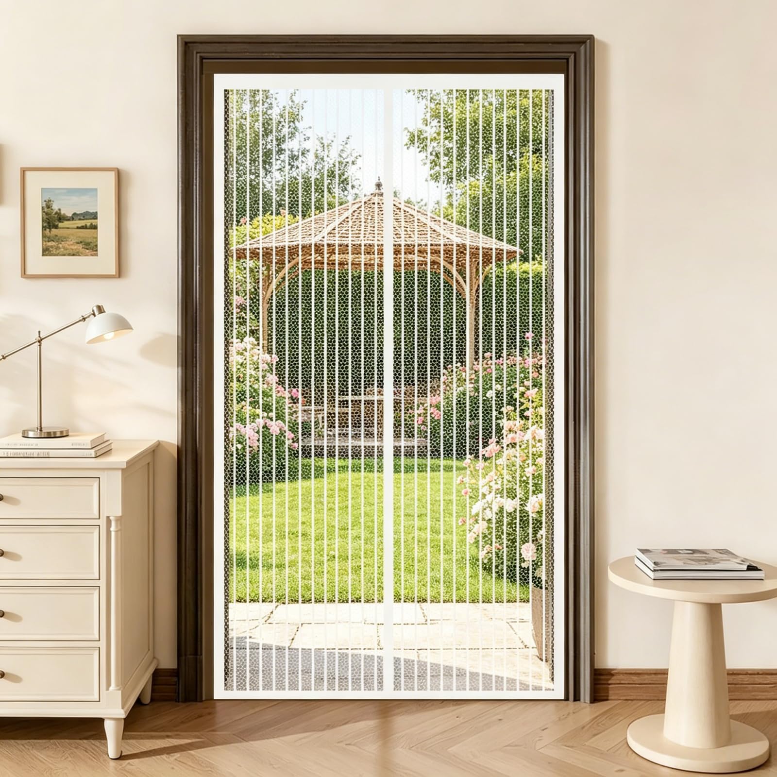 Magnetic Fly Screen Door 84 x 231 cm Keep Bugs Out Lets Fresh Air in Insect Protection Door No Drill Installation Automatically Closes for Keeping Out Flies & Bug, White