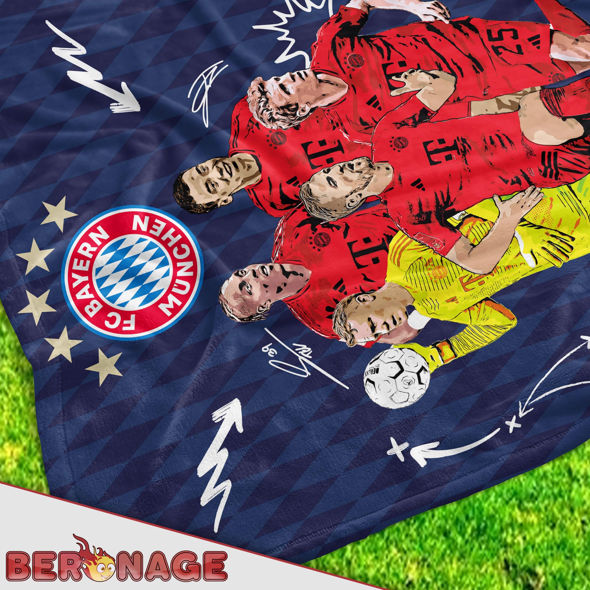 FC Bayern München Decke Player 150 x 200 cm – Kuscheldecke Motiv: Harry Kane, Neuer, Müller, Tel – Ideal für Sofa und Bett – Mia san Mia Fanartikel, passend zur FCB Fußball Fan-Bettwäsche