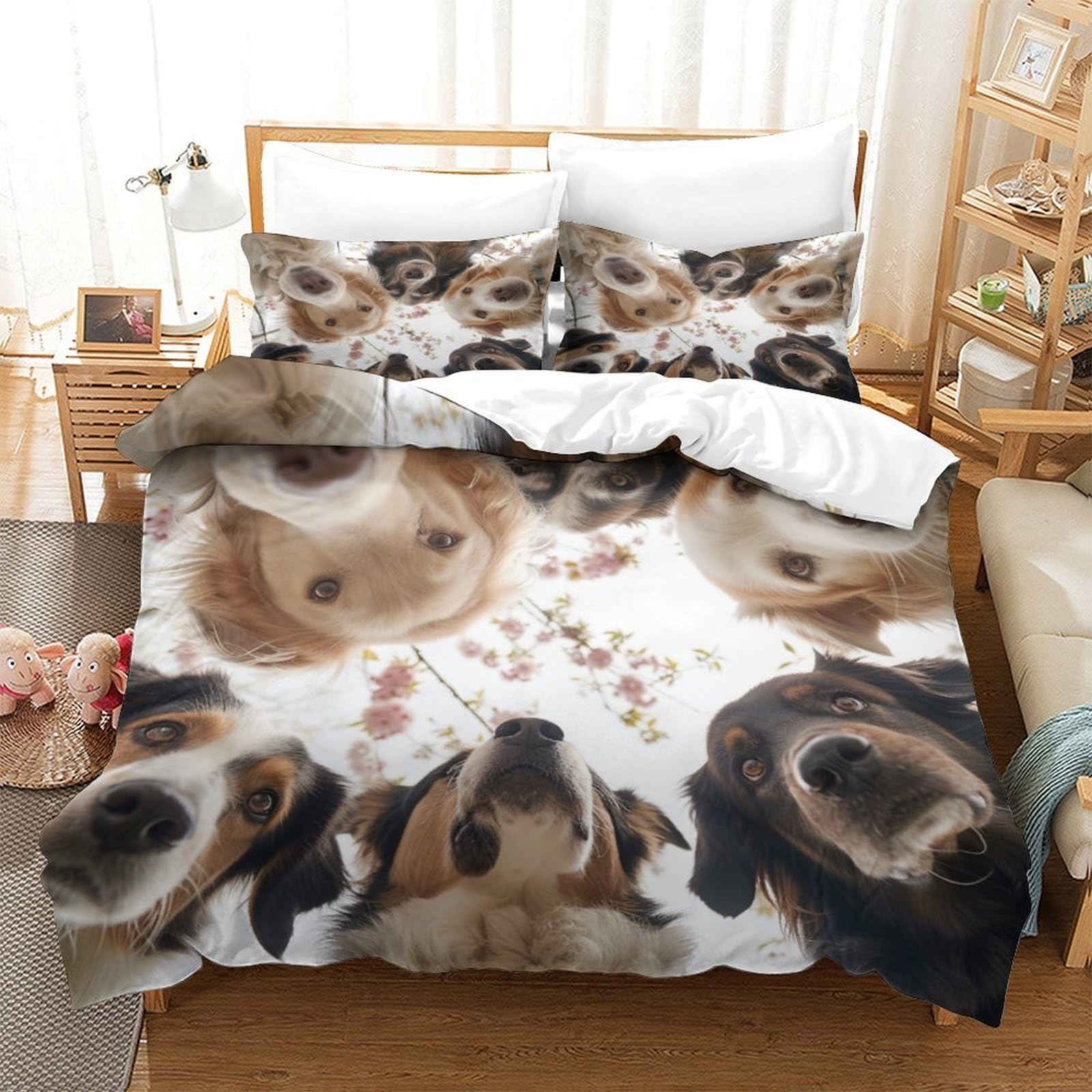 P1S9U7W5Y Cozy Pet Theme 3D Printed Microfiber Duvet Cover Set 3 Pieces Bedroom Decor Dog Design Bedding Set for Adults Teens King（220x240cm）