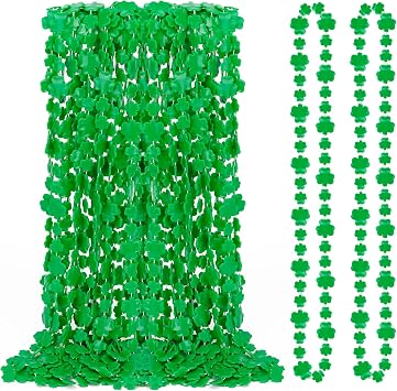 St Patricks Day Necklace, 24PCS Shamrock Green Beads St Patricks Day Accessories, Irish Saint Patricks Day Necklaces Bulk, St. Patricks Day 4 Leaf Clover Decorations Throw for Parade Party Supplies