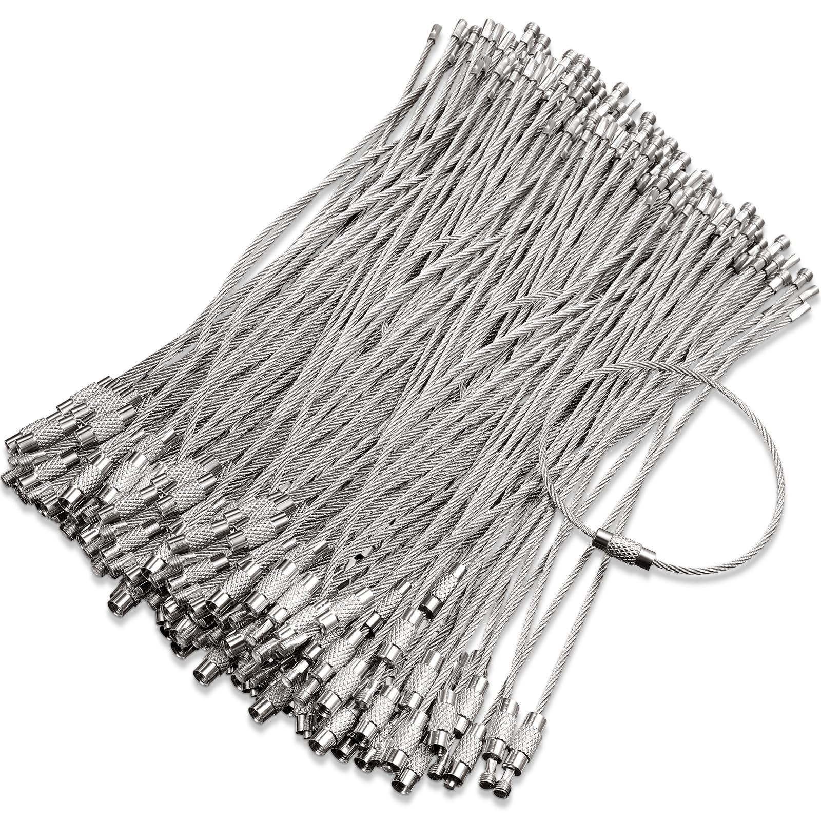 Porte-clés en acier inoxydable tressé 2mm anti-perte avec vis sûre
