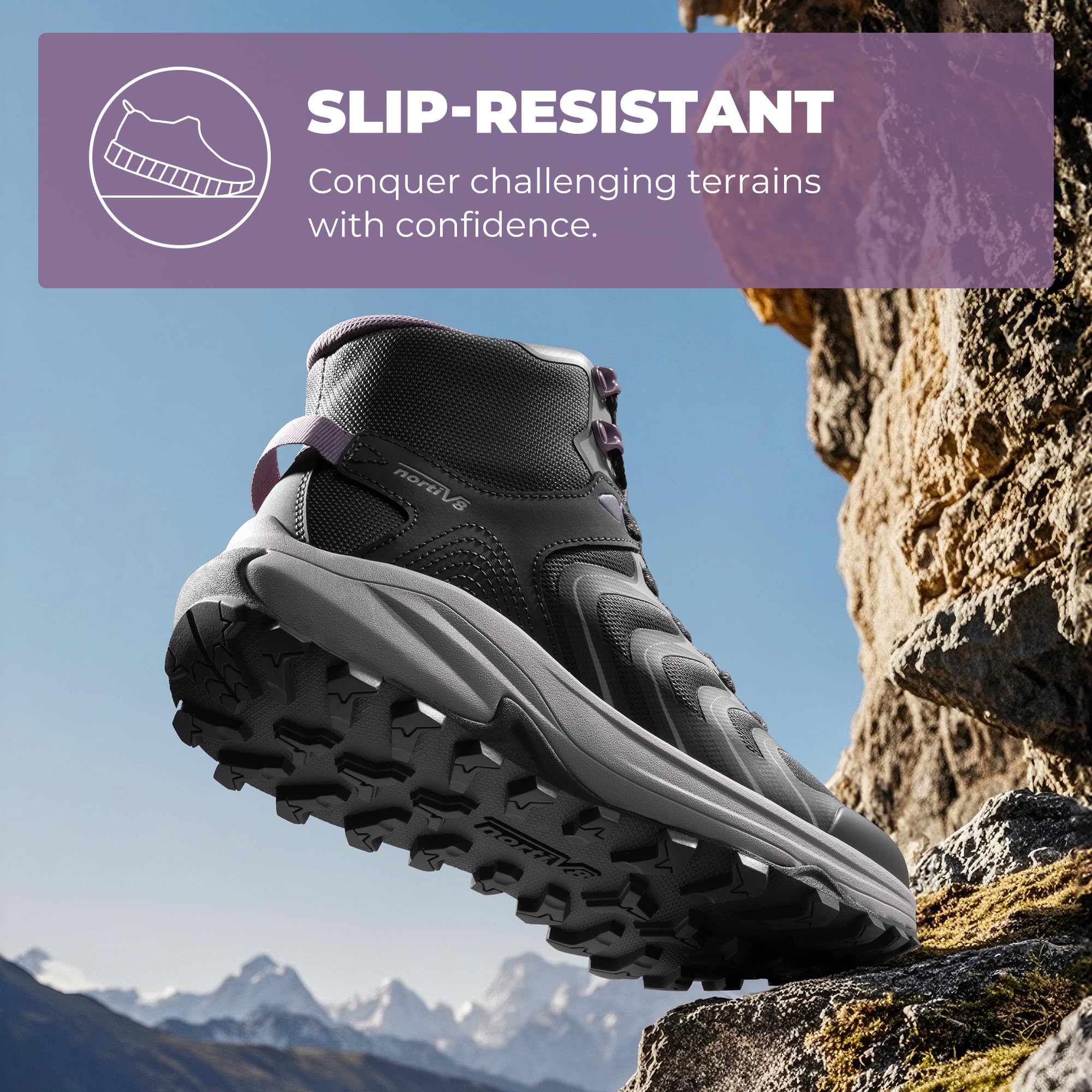 NORTIV 8 Stivali da trekking da donna, impermeabili, con supporto per arco plantare, per camminare, all'aperto, comodi, leggeri, Echo Mid