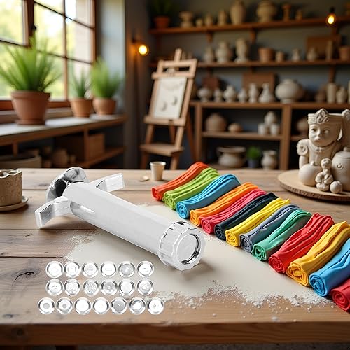 Miniatura 8 de 1 juego de extrusora de arcilla plateada, extrusora de lodo multifunción herramienta de escultura de modelado con 19 moldes de punta para
