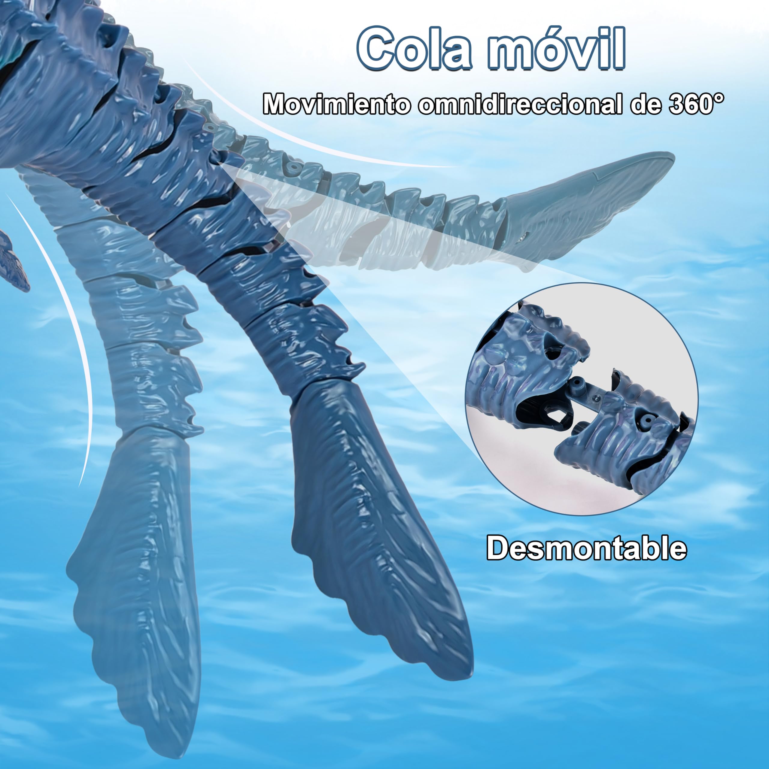 IEEILULU Barcos Teledirigido RC Mosasauru, 2.4GHz Barco Tiburón Dinosaurio Eléctrico con Luces y USB, Juguete Acuático Teledirigido, Regalo para Niños Mayores de 8+ Años Piscina y Lagos (Azul)