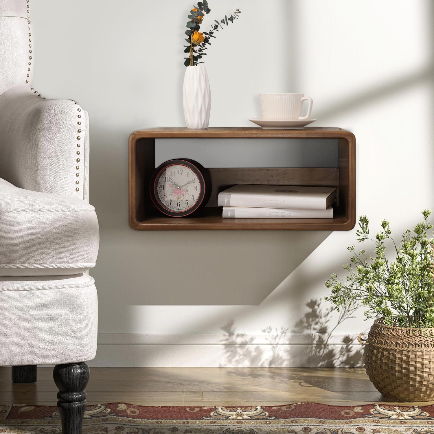 Mesita de noche flotante, estante de noche montado en la pared, muebles de dormitorio hechos a mano, mesa de noche flotante de madera de pino, estilo minimalista y único, 18 x 10 x 7.5 2