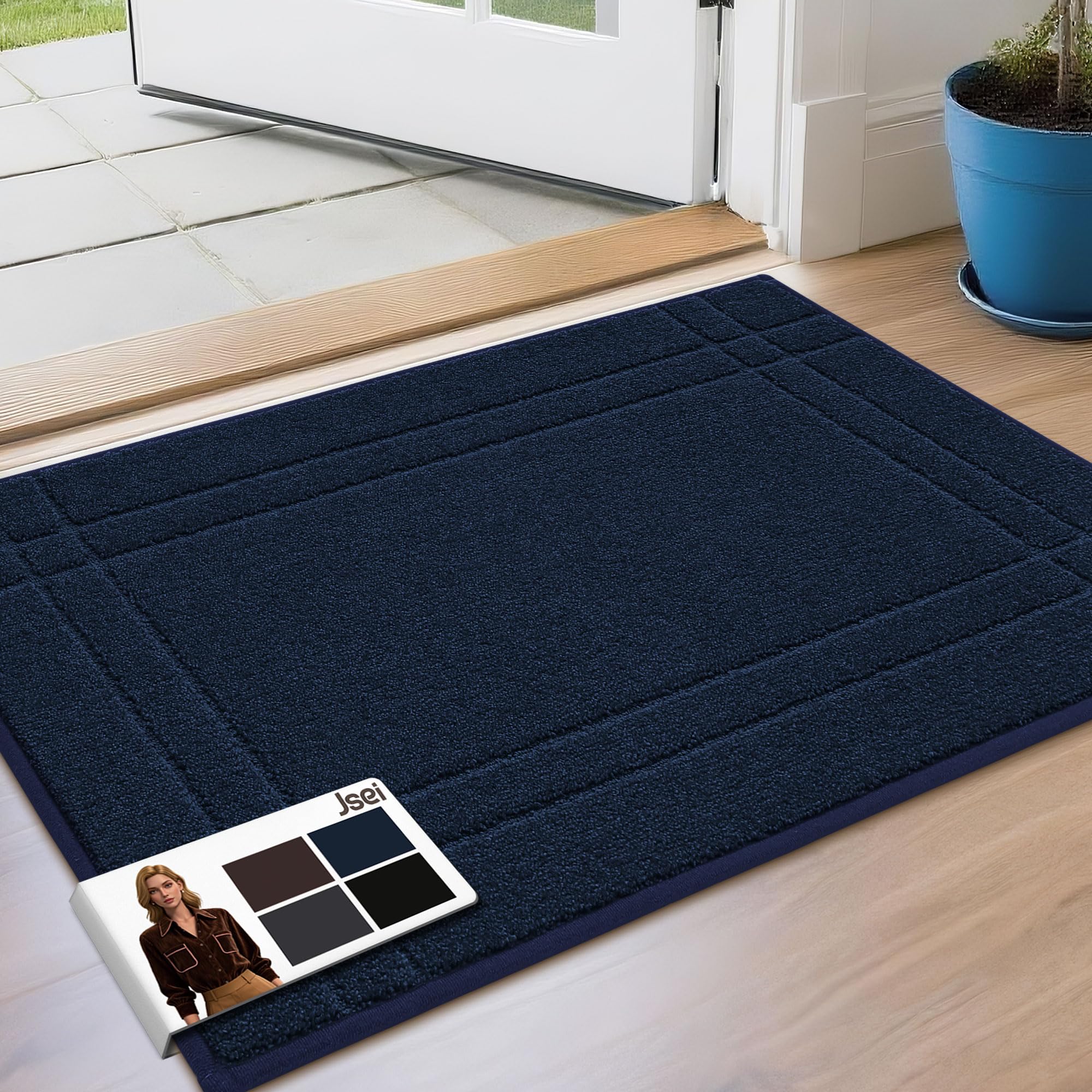 JSEI Indoor Doormat – Odour-Free & Super Absorbent, Mud-Trapping & 1.2cm Low Profile | Washable, TPR Non-Slip & Pet-Friendly, 50 x 80 cm, Blue