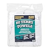 Arkwright TT60 Terry Cloth Towels for Cleaning - (Pack of 60) 100% Cotton Washable Heavy Duty Bar Mop, Absorbent & Quick Drying, Bag of Rags for Kitchen, Auto Shop, and Garage, 14 x 17 in, White