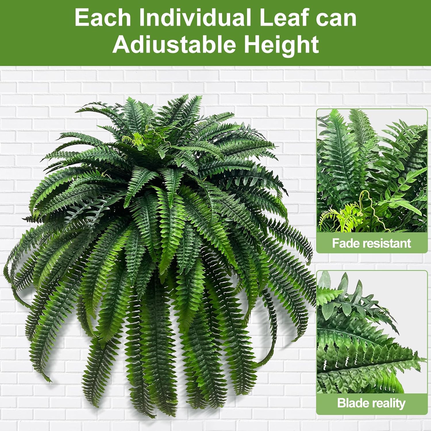 62" Artificial Boston Fern Plant with 128 Stems - Realistic Faux Greenery for Indoor, Low Light Areas & Shaded Porch, Non-Toxic Plastic Ferns for Home Office Decor