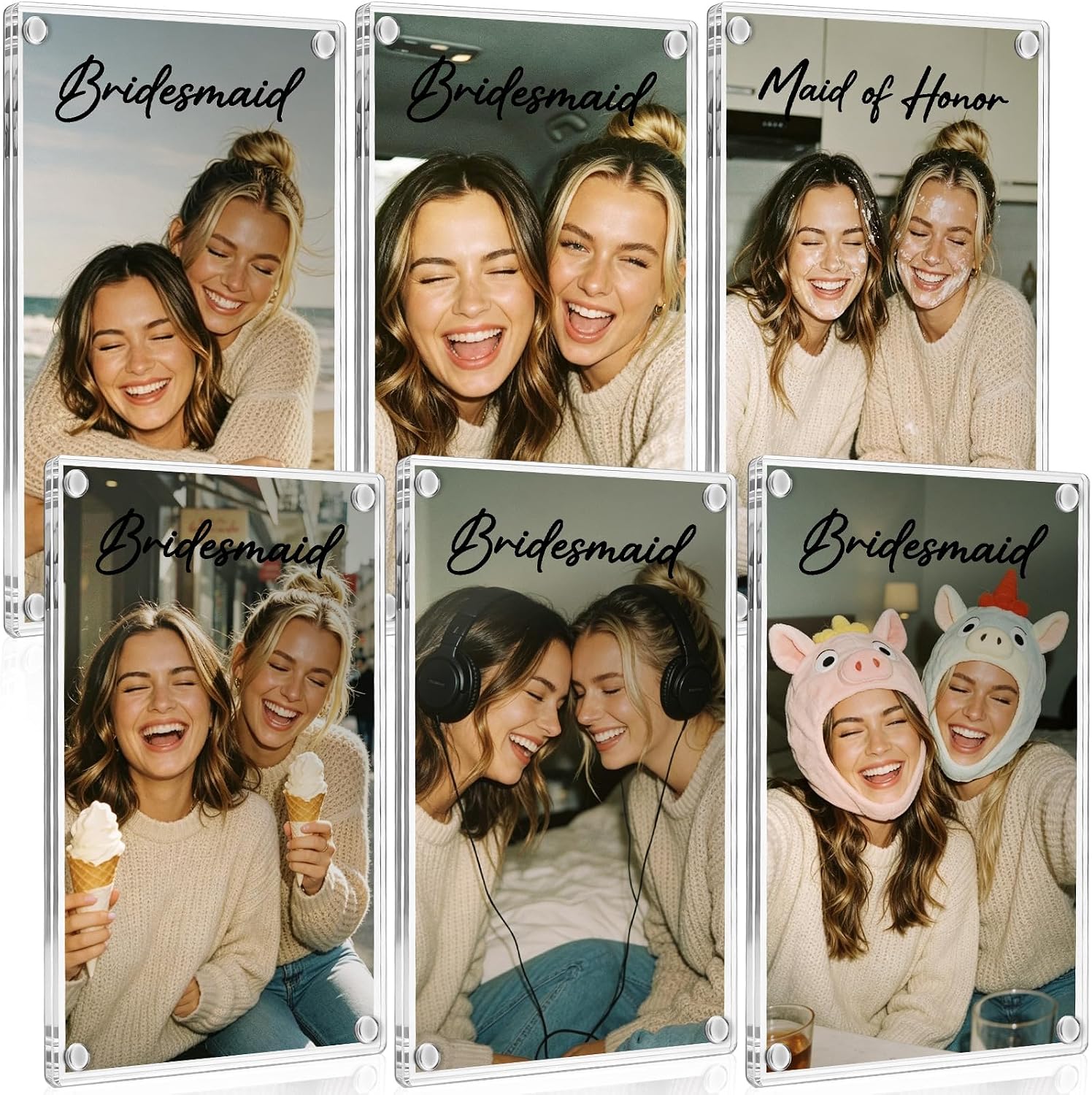 Ripeng 6 Pack Bridesmaid Proposal Gift Magnetic Picture Frame 4 x 6 Inch