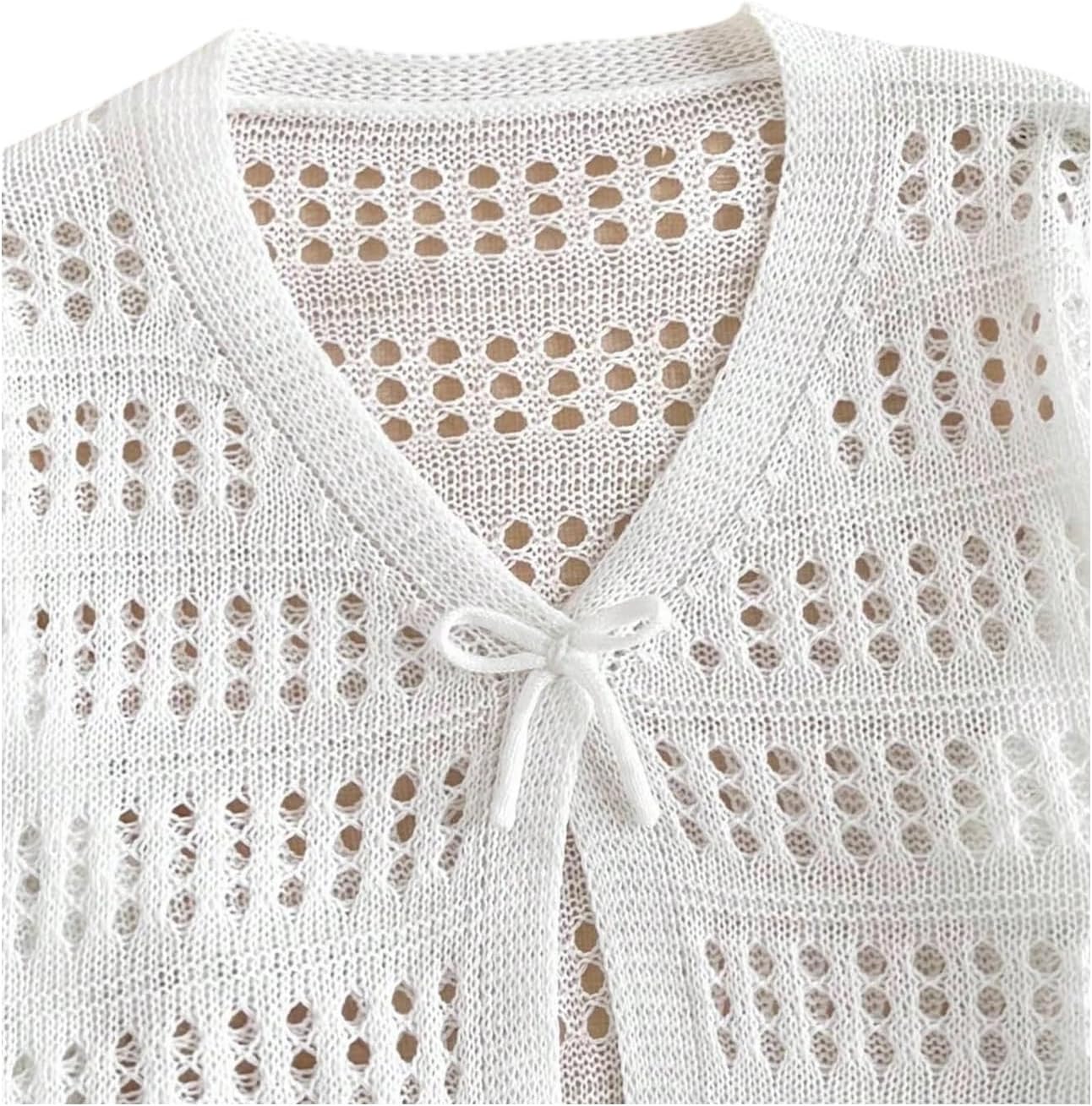 SOLY HUX Girl's Crochet Cardigan Sweaters Tie Front V Neck Long Sleeve Lightweight Hollow Out Knit Beach Vacation Tops