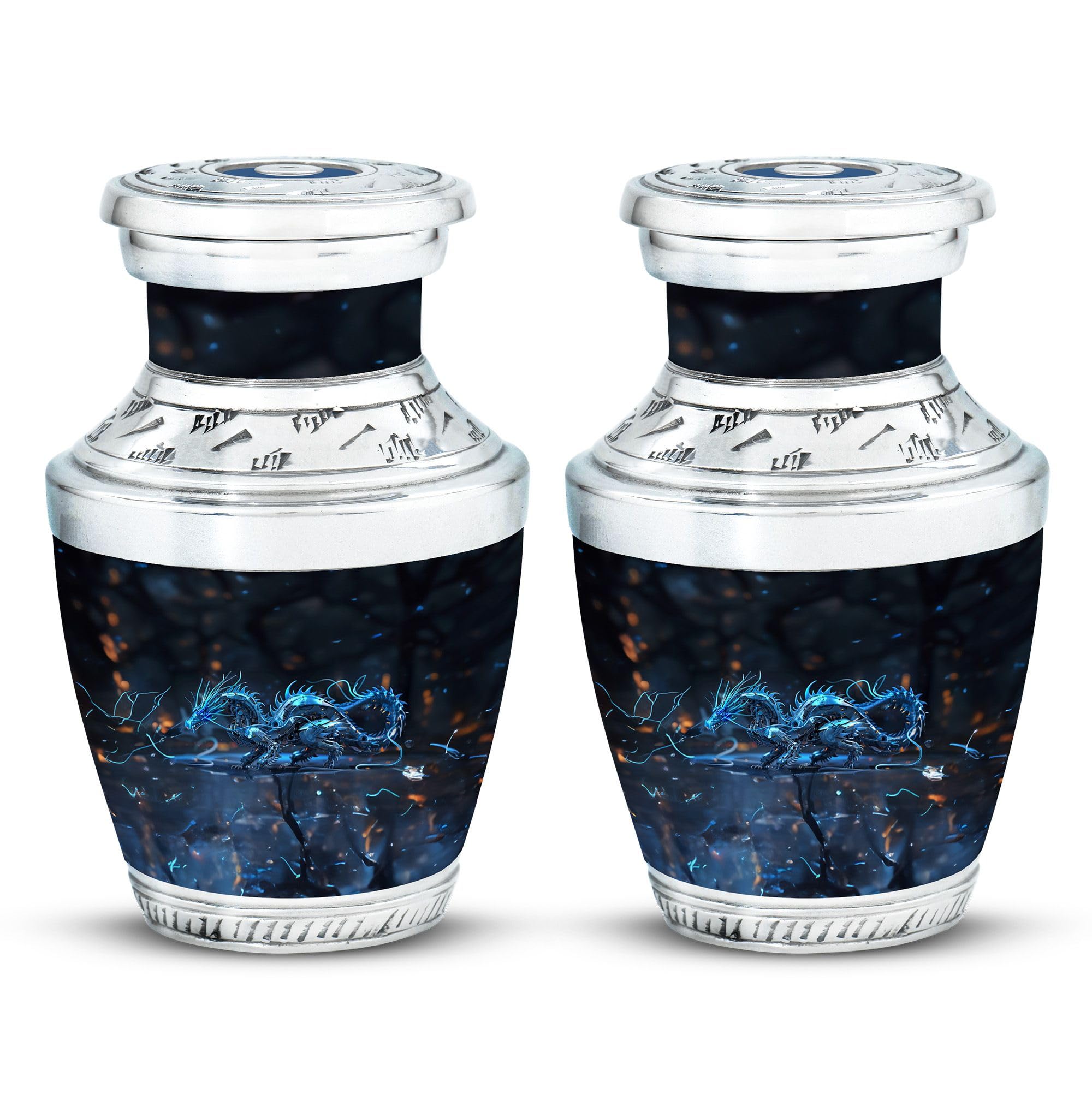 YATHABHISA Dragon Urn, Memorial for Human Remains - Pack of 2 - Funeral Decorative Urns - Small Urn for Human Ashes for Adult Male & Female - Keepsake Mini Cremation Urns for Adults, Black