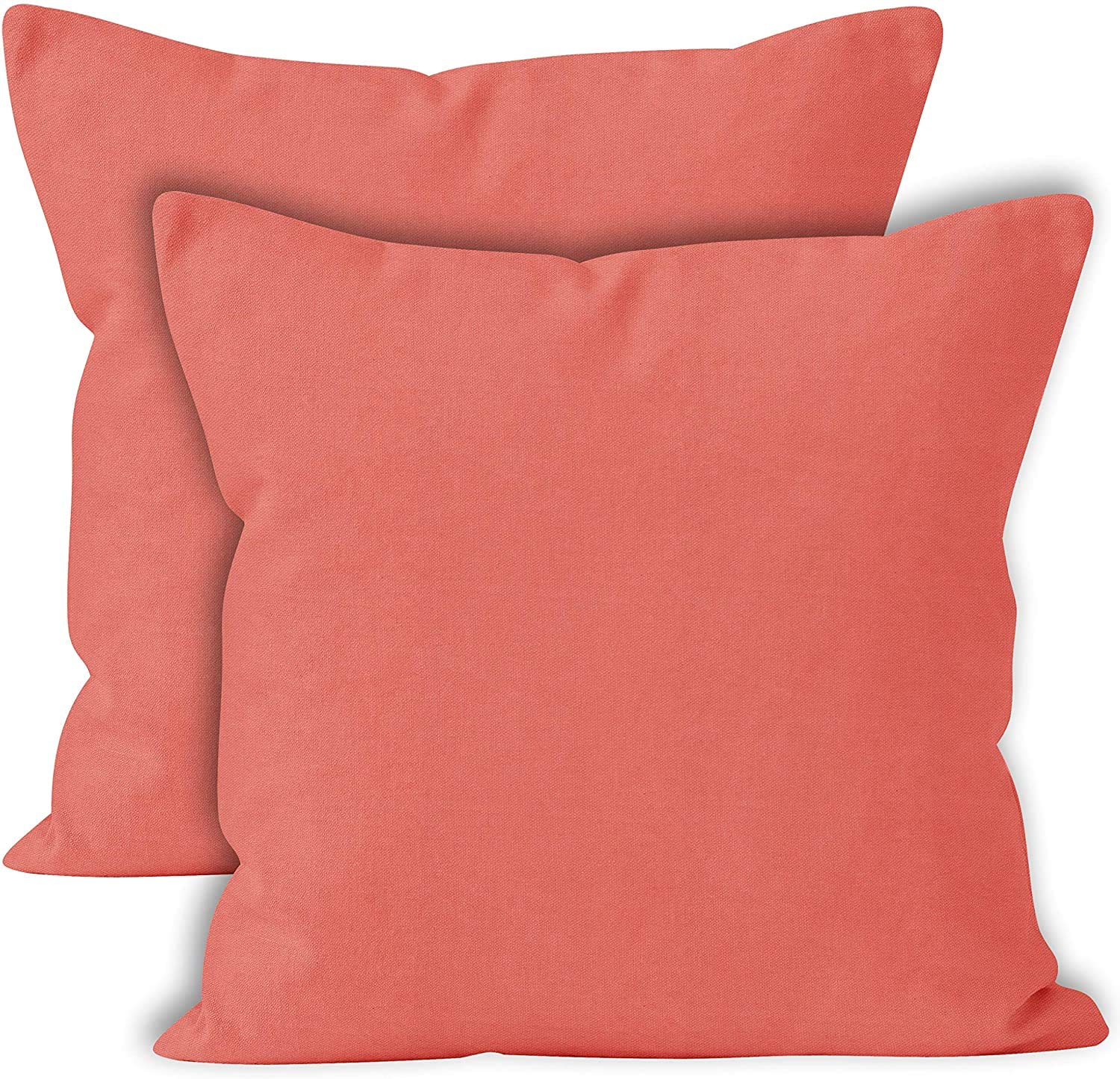 Encasa Homes Throw Pillow Cover 2pc Set - Coral - 18 x 18 inch Solid Dyed Cotton Canvas Square Accent Decorative Cushion Case for Couch Sofa Chair Bed & Home Only Covers