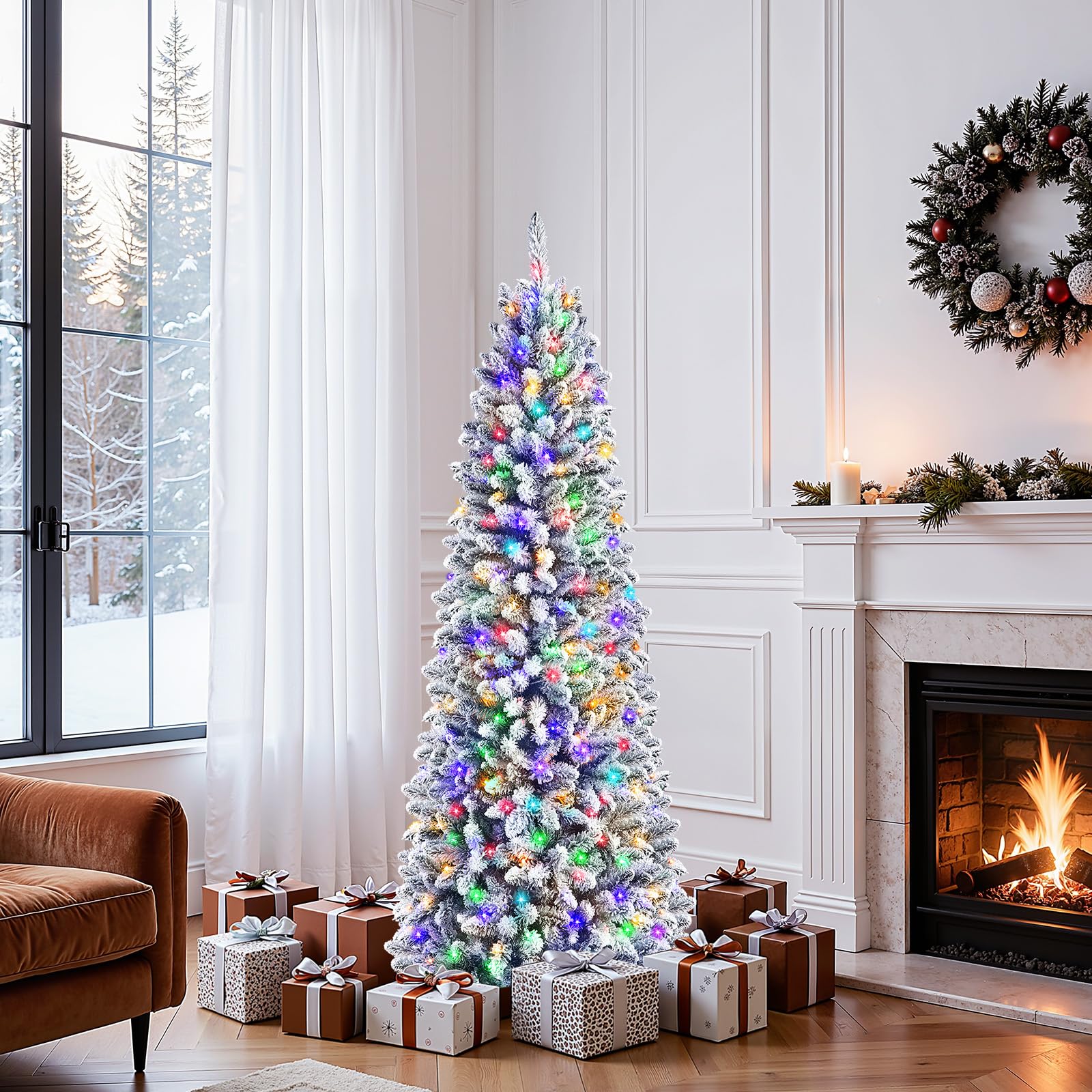 SHareconn 4ft Prelit Snow Flocked Artificial Hinged Pencil