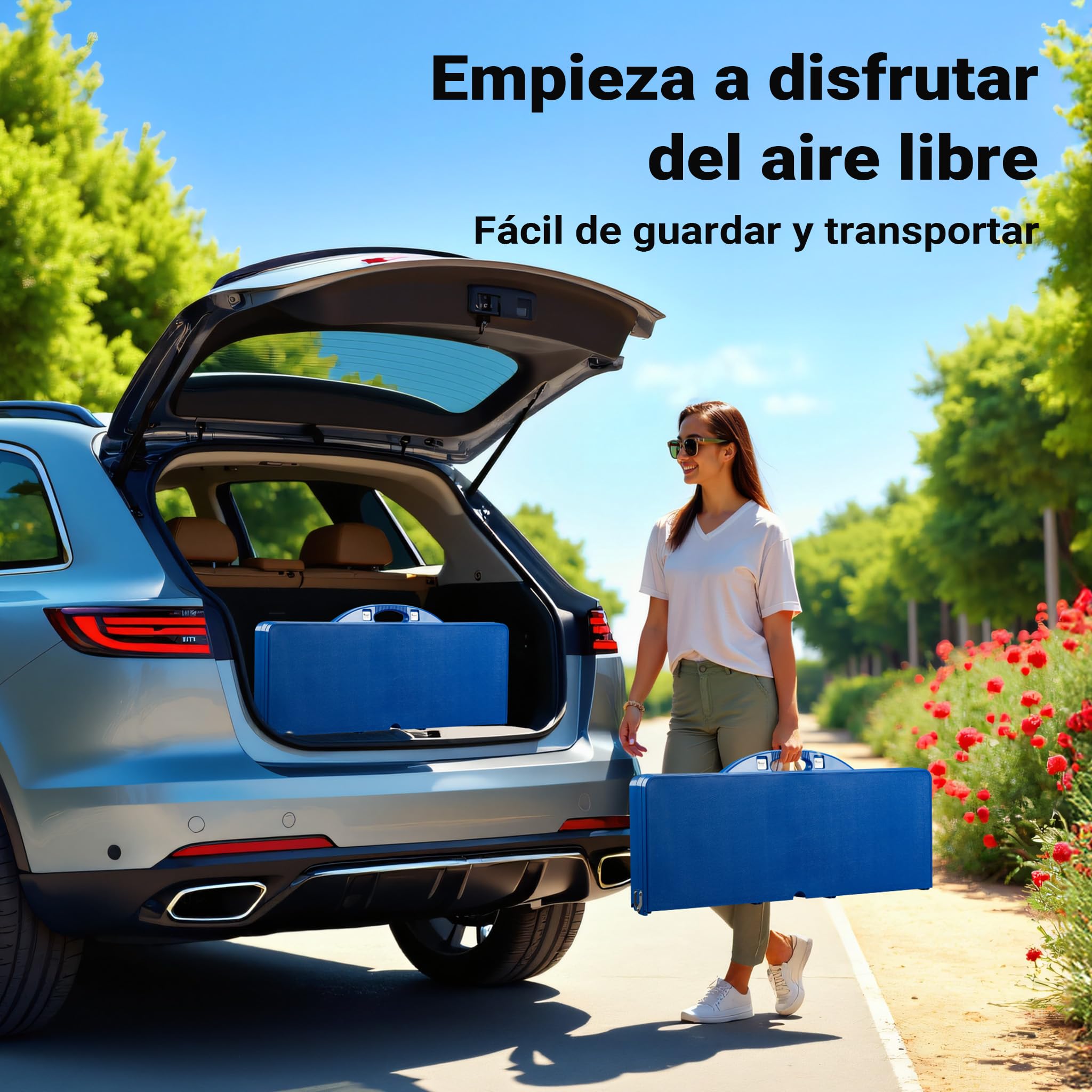 WilTec Set de Camping Plegable Mesa y 4 Asientos en una Pieza Outdoor Picnic Acampada Vacaciones Excursión