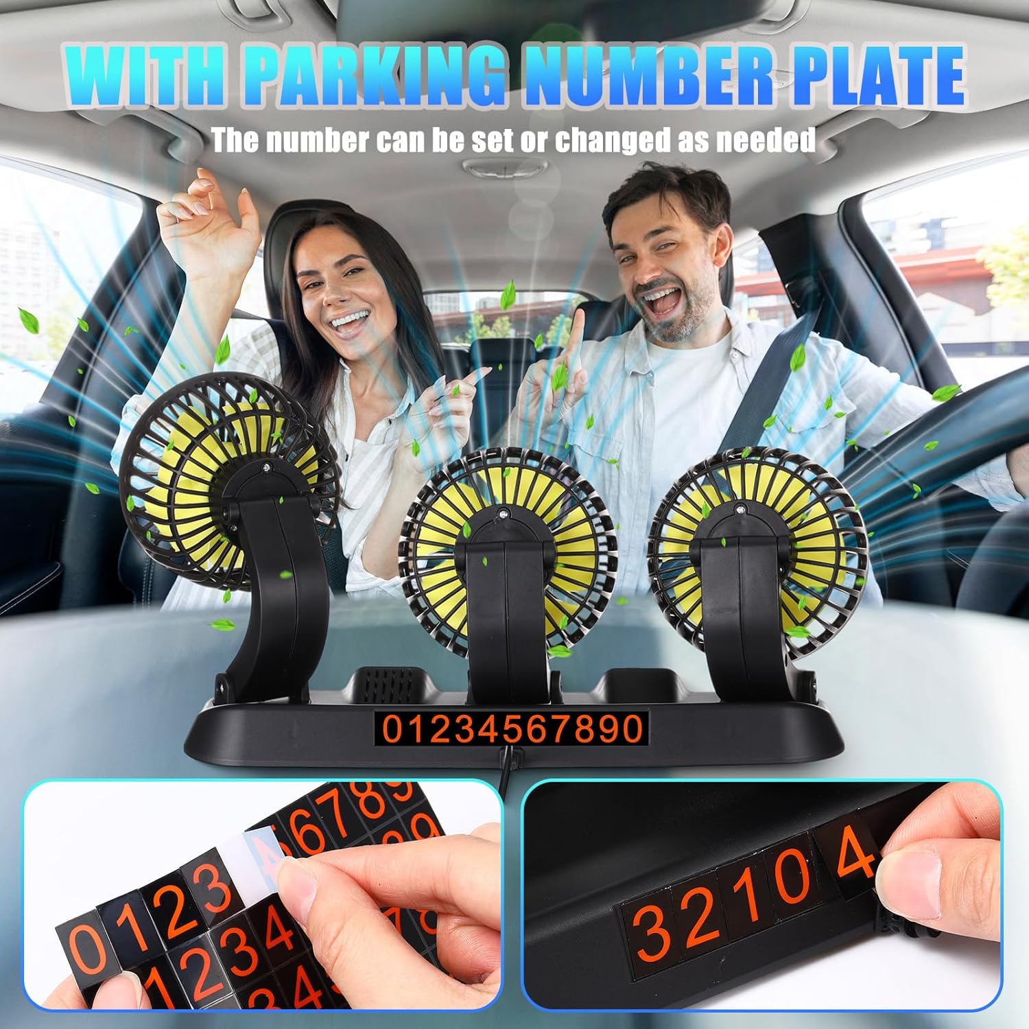 VIHOSE 2 Pcs 3-head Car Cooling Fan 12v Portable Vehicle Cooling Fan, 2 Speeds Adjustable, 360° Rotating, Cigarette Lighter Powered for Vehicles Auto Suv Rv Sedan Van Boat