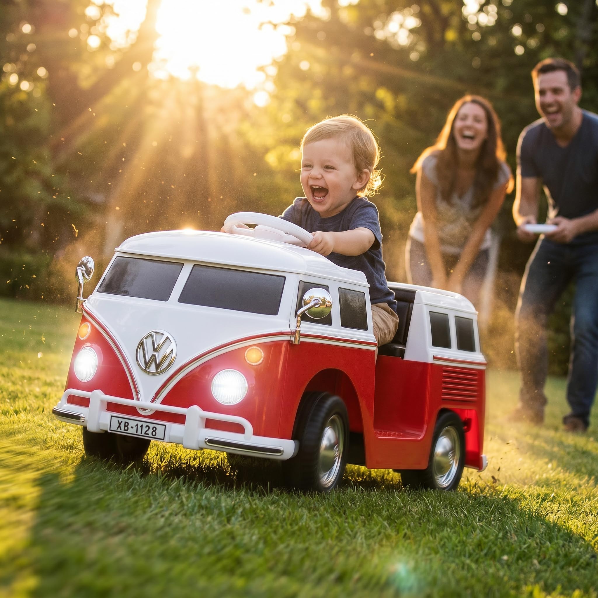 Actionbikes Motors Kinder Elektroauto VW T1 Camper Bus | 2,4 Ghz Fernbedienung - Lizenziert - Spielzeugauto - Kinderauto elektrisch - Elektrofahrzeuge - Elektro Auto für Kinder ab 3 Jahre (Rot)