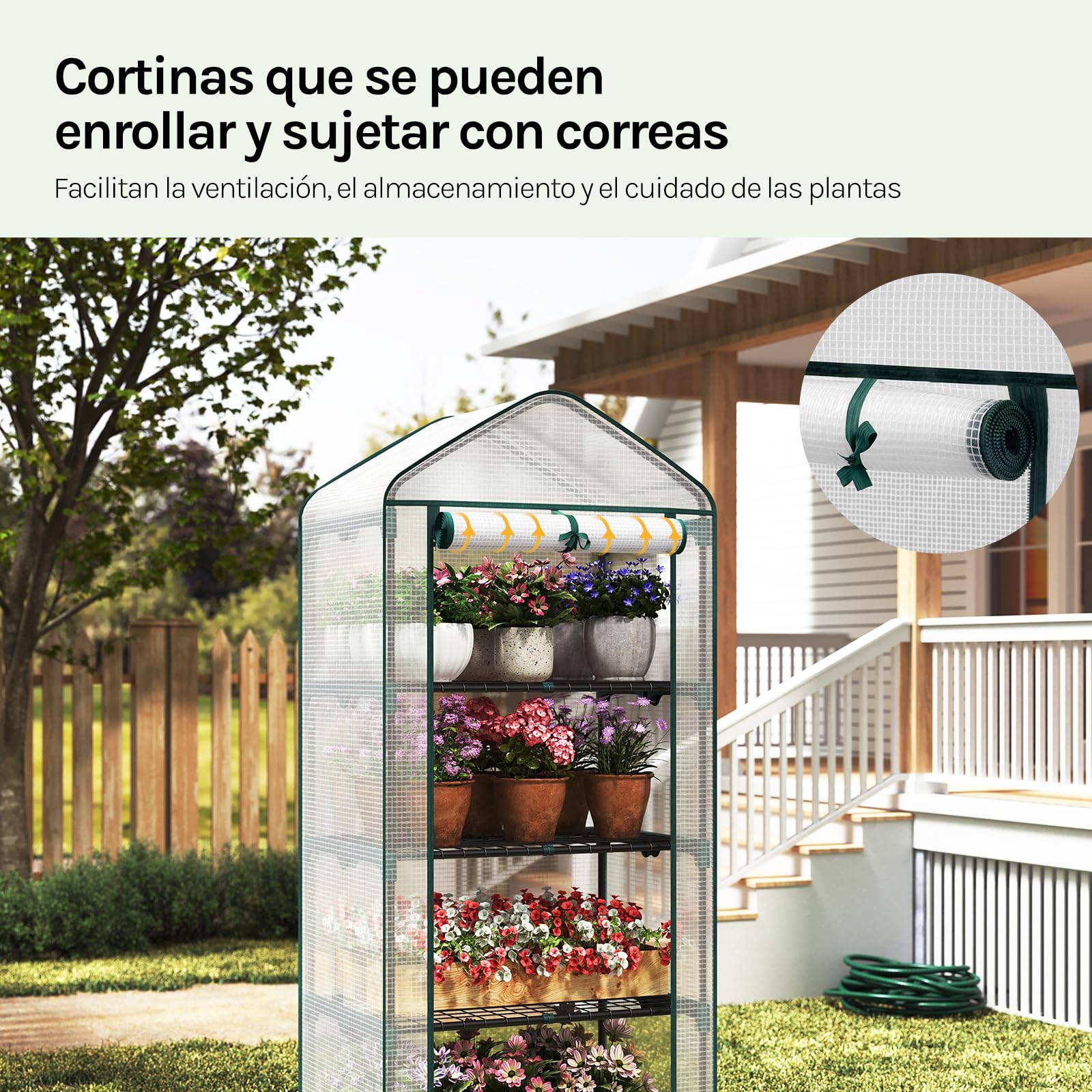 WOLTU Invernadero de Jardín, Invernadero Caseta con 3 Estantes, con Puerta Enrollable, PE 140g/m² Impermeable, para Cultivos Macetas Plantas, Blanco, 69x49x158 cm